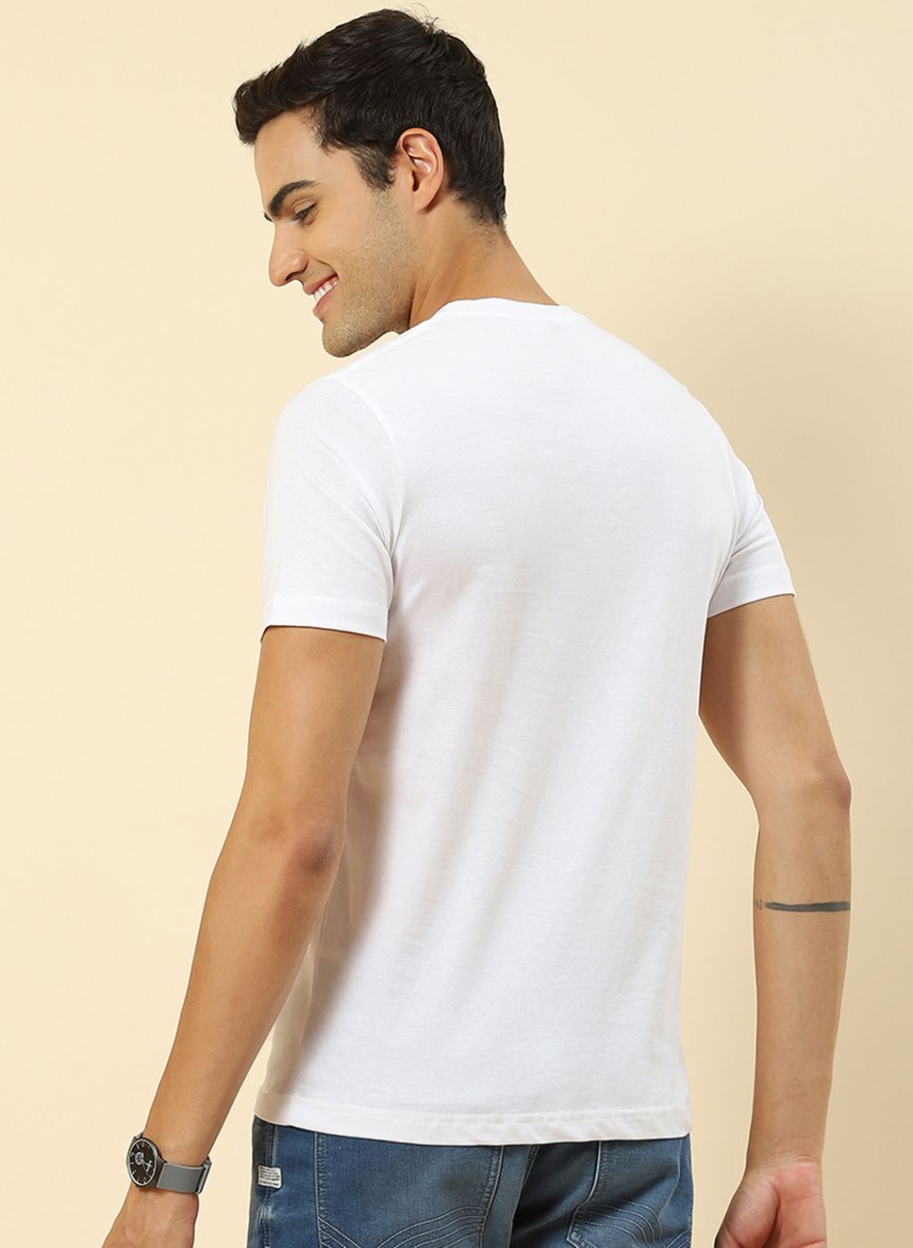 Men White Plain T-Shirt