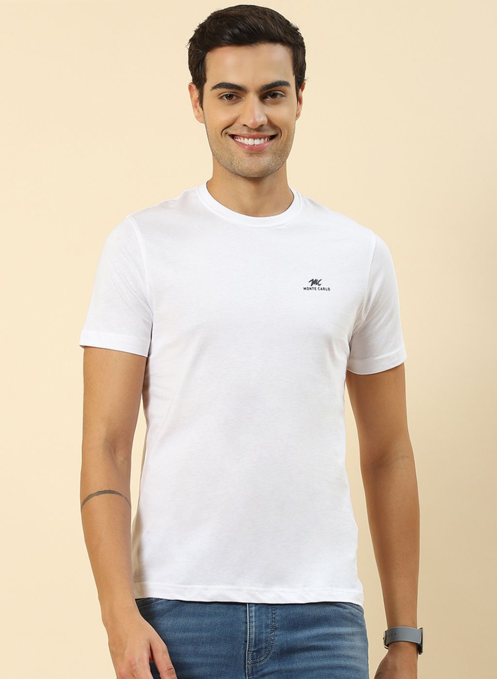 Men White Plain T-Shirt