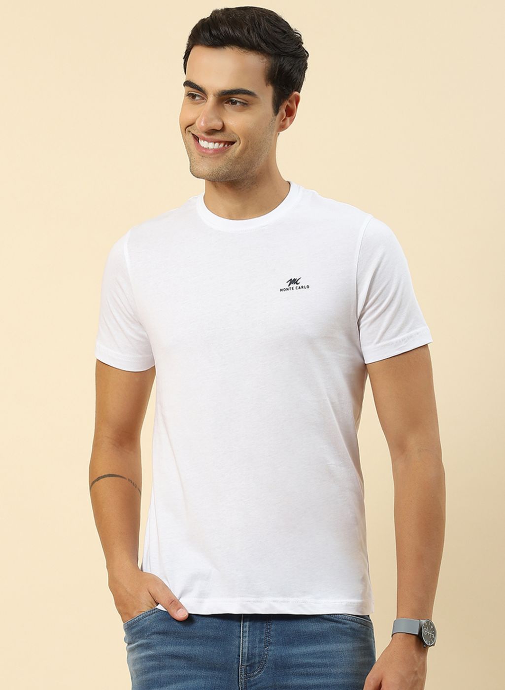 Men White Plain T-Shirt