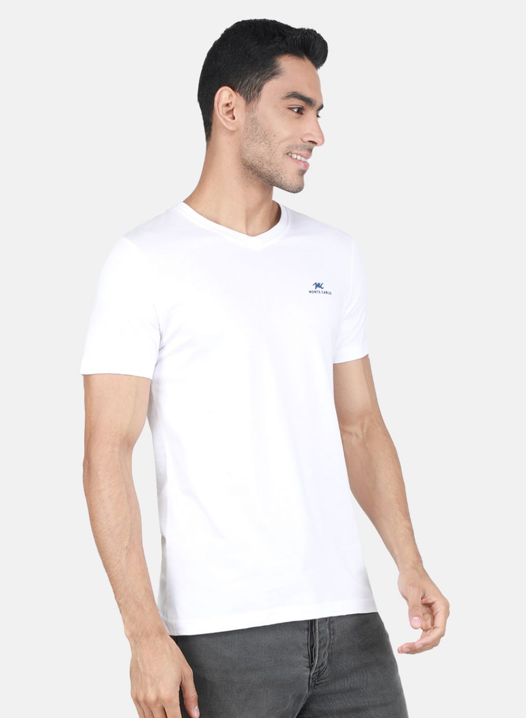 Men White Solid T-Shirt