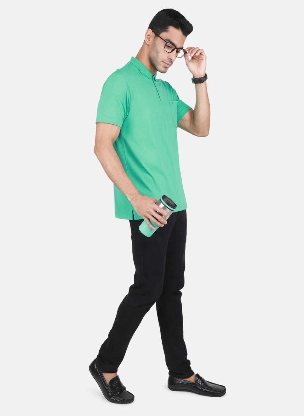 Men Sea Green Solid T-Shirt