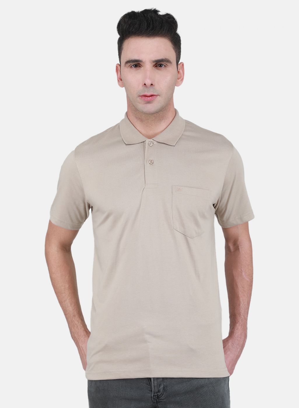 Men Beige Solid T-Shirt