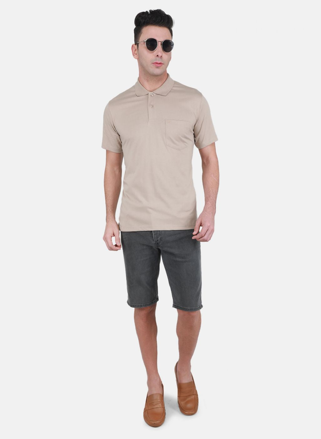 Men Beige Solid T-Shirt