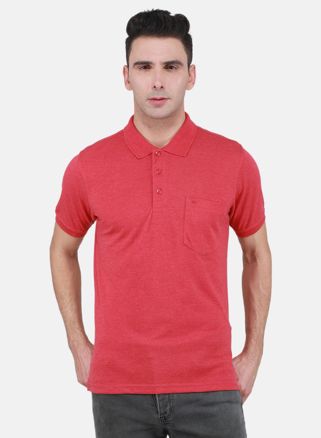 Men Coral Pink Solid T-Shirt