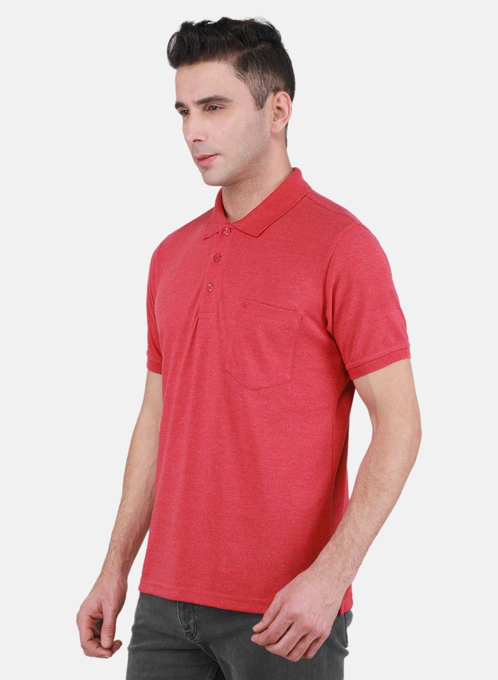 Men Coral Pink Solid T-Shirt