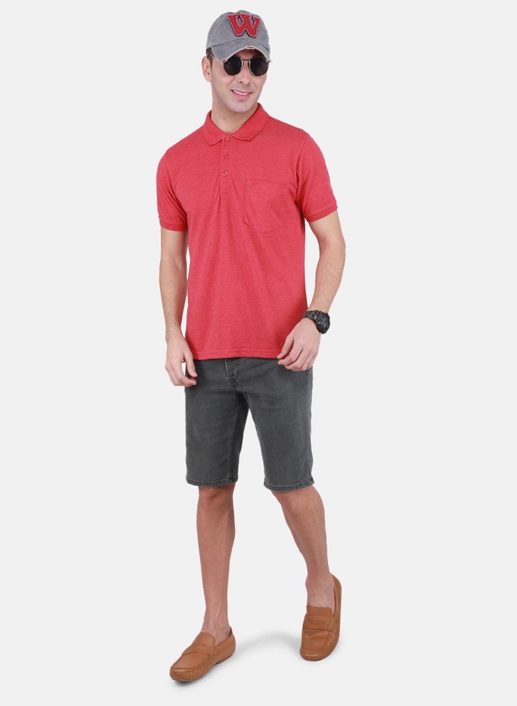 Men Coral Pink Solid T-Shirt