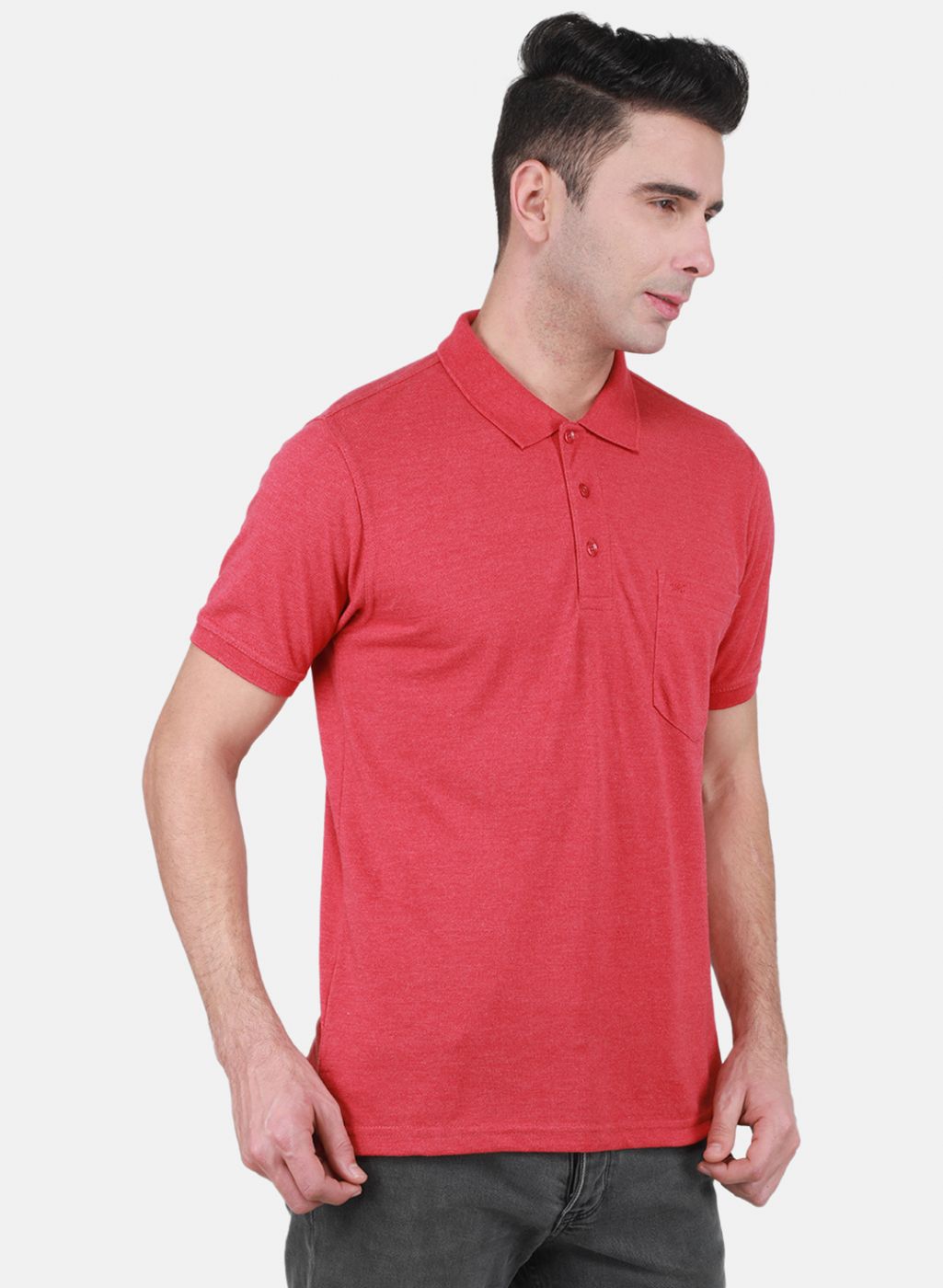 Men Coral Pink Solid T-Shirt