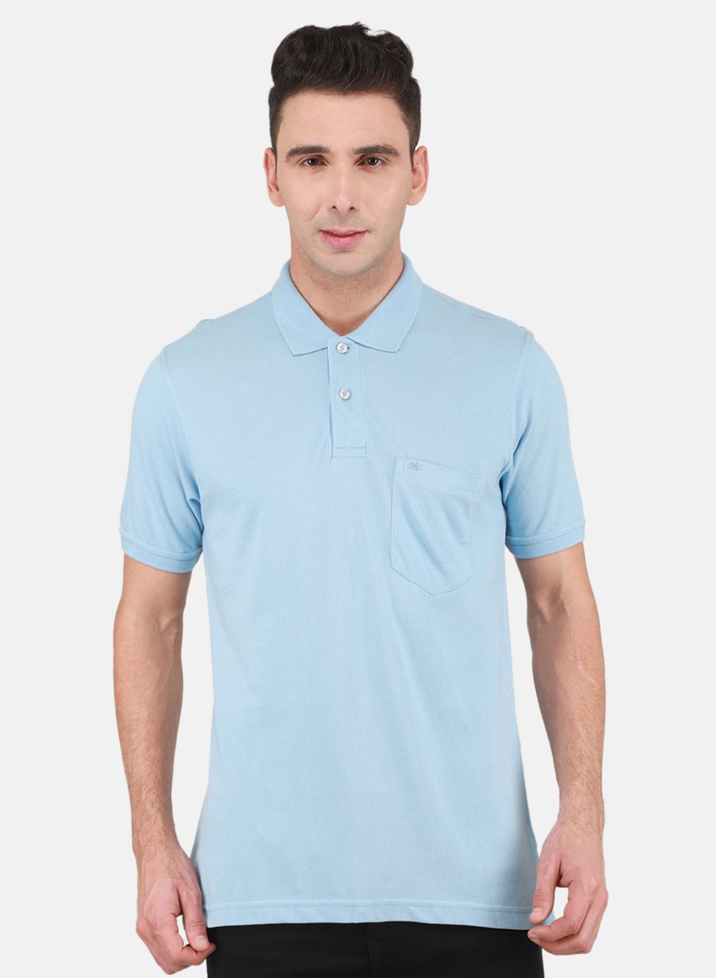 Men Sky Blue Solid T-Shirt