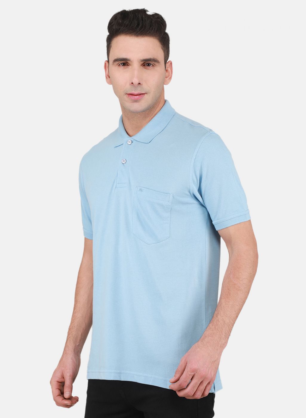 Men Sky Blue Solid T-Shirt