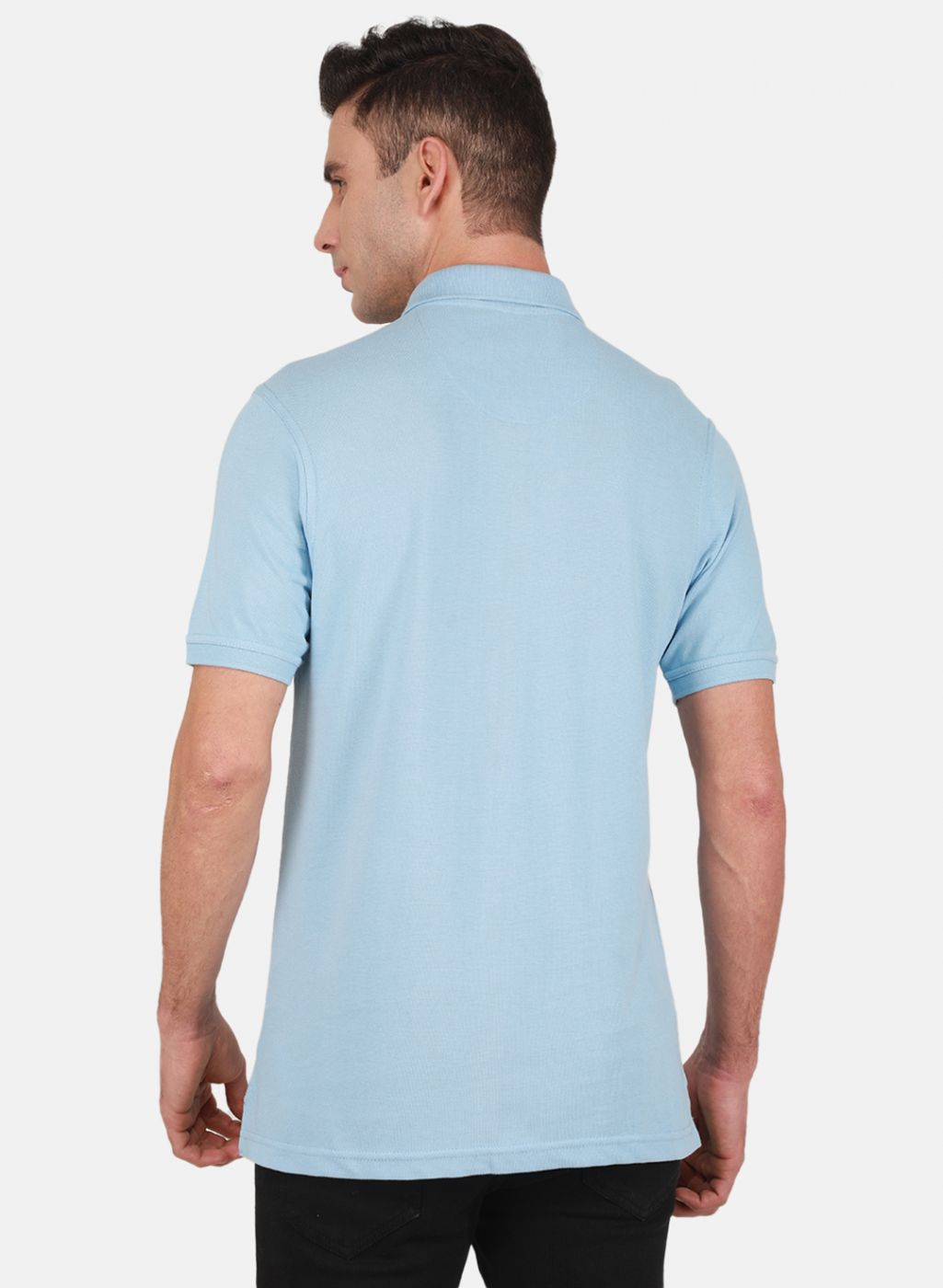 Men Sky Blue Solid T-Shirt