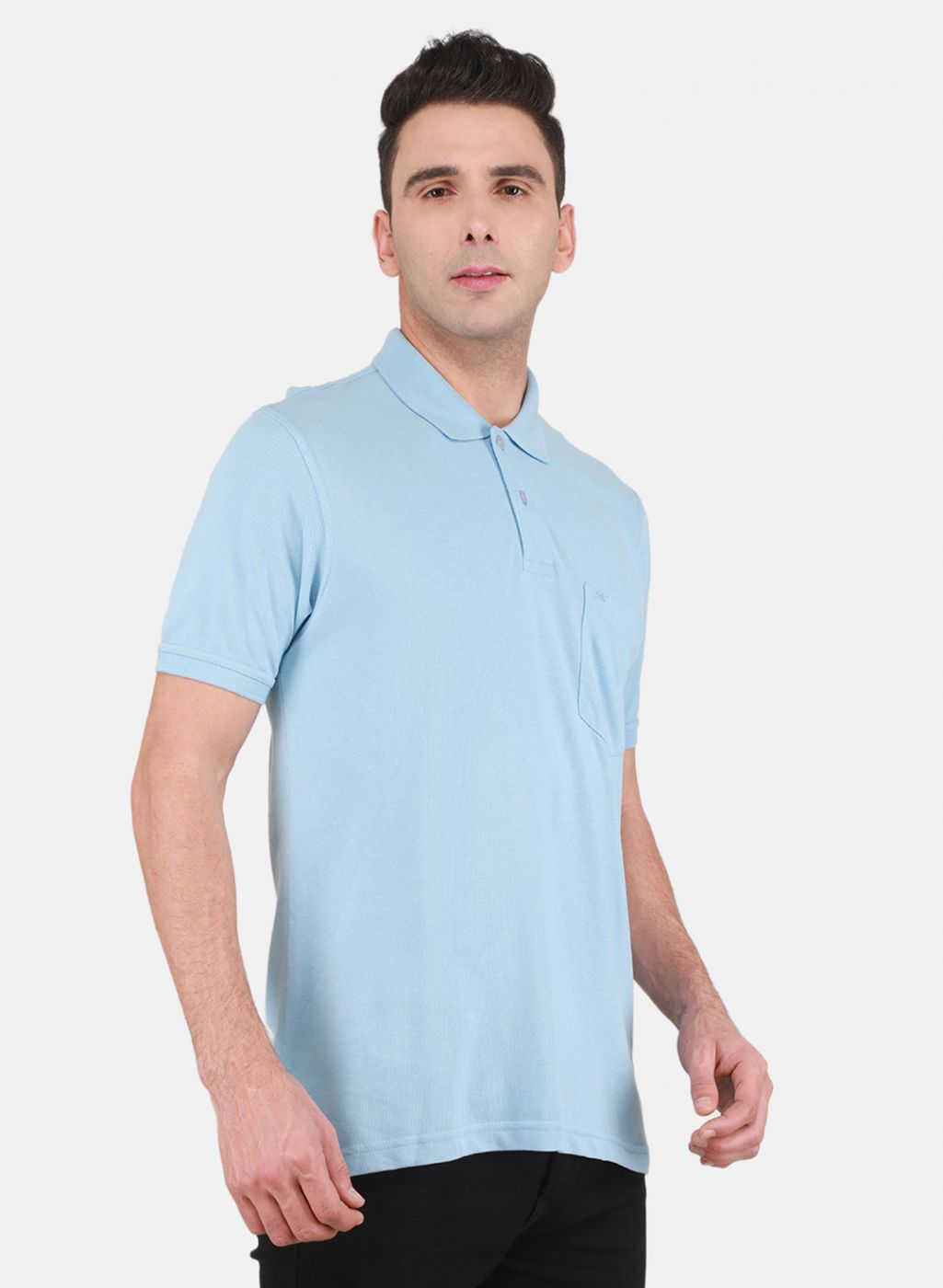 Men Sky Blue Solid T-Shirt