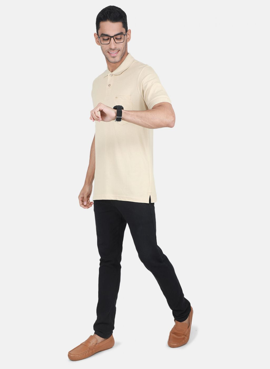 Men Camel Brown Solid T-Shirt