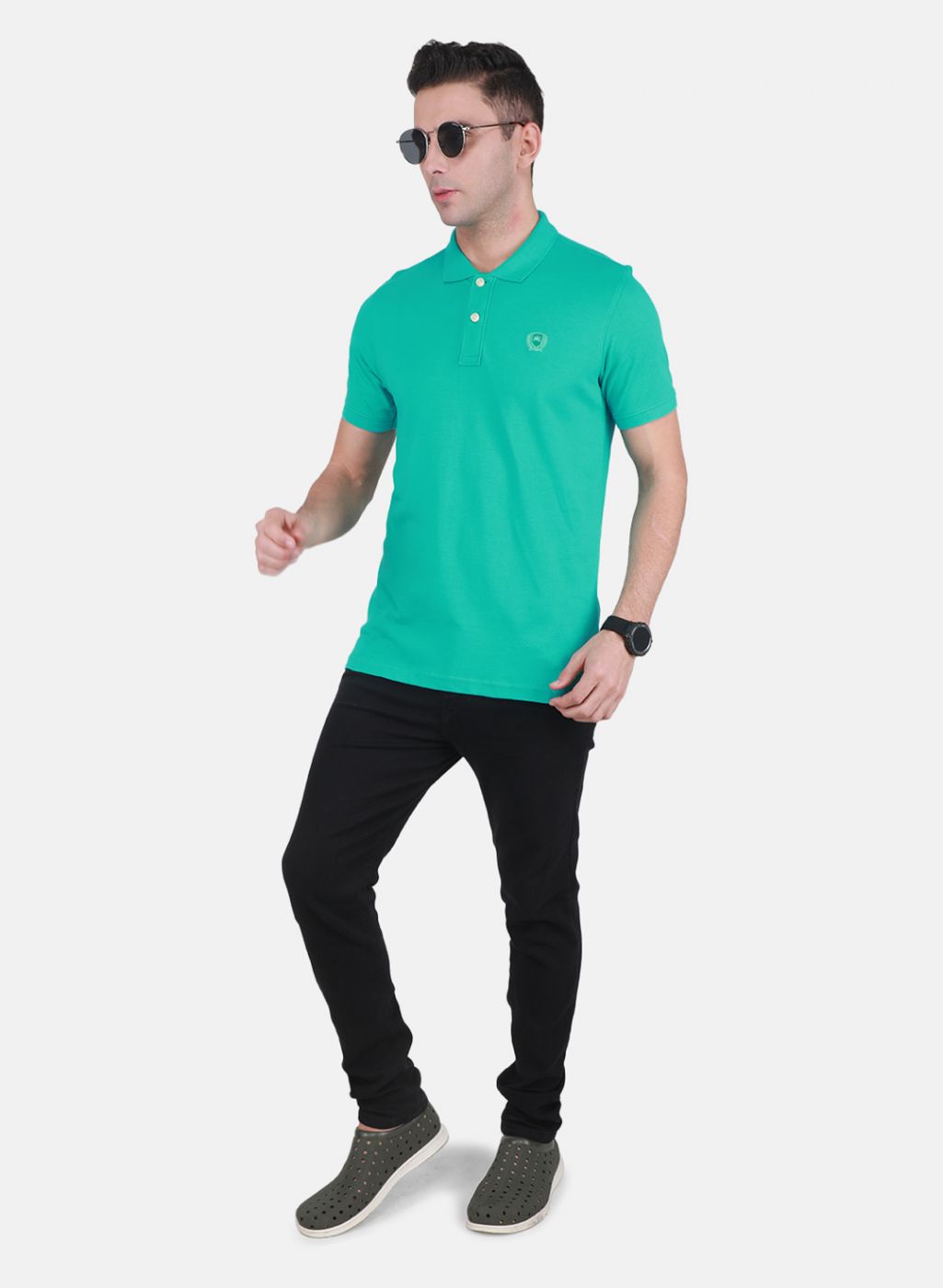 Men Sea Green Solid T-Shirt