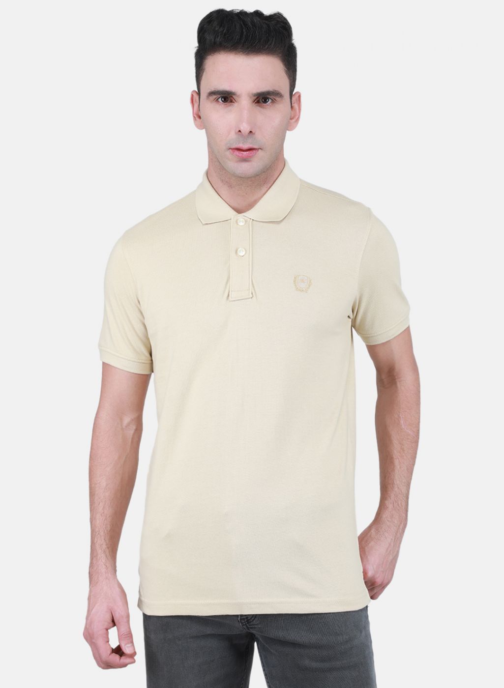 Men Beige Solid T-Shirt