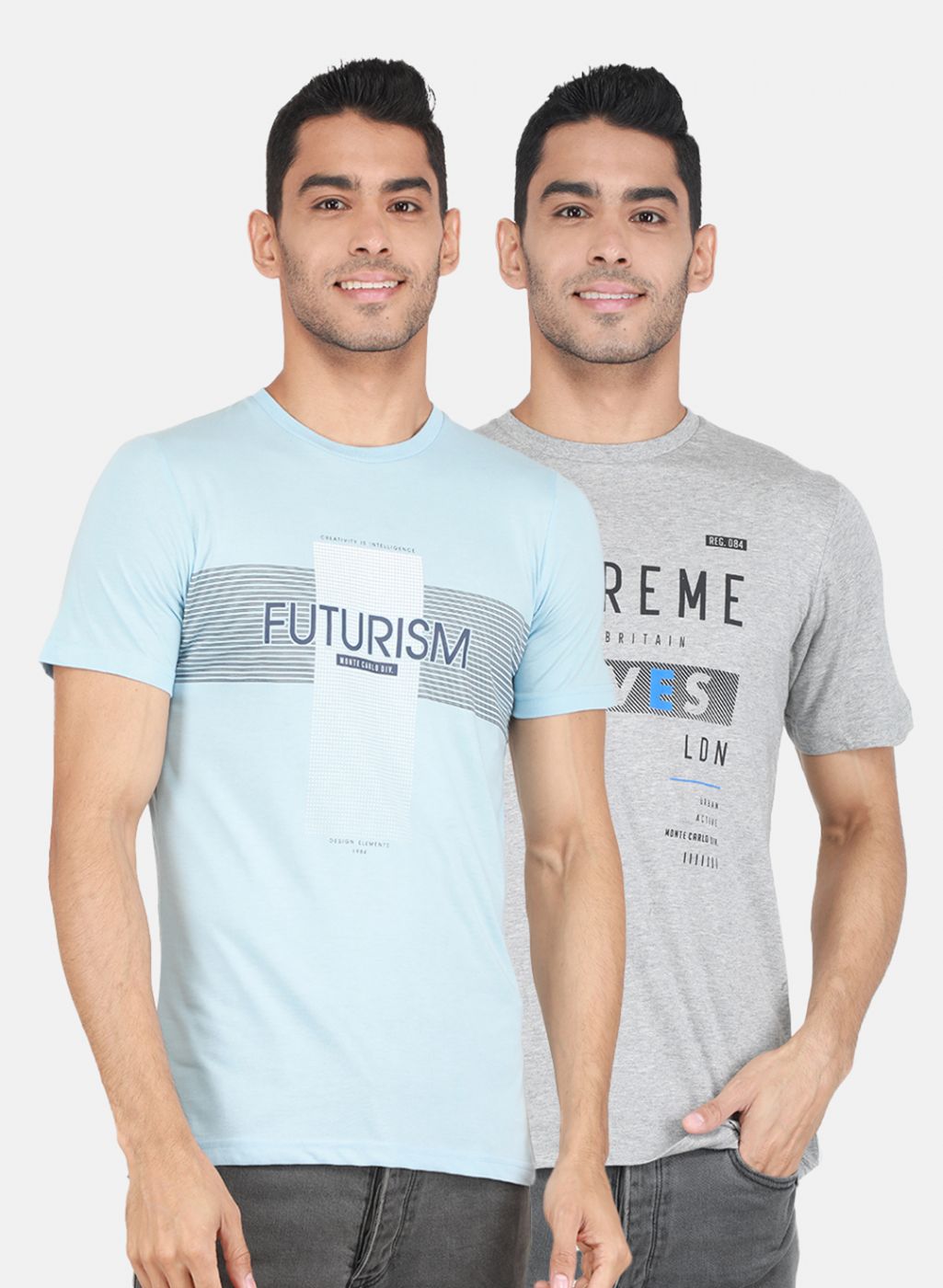 Men Blue & Grey Solid T-Shirt