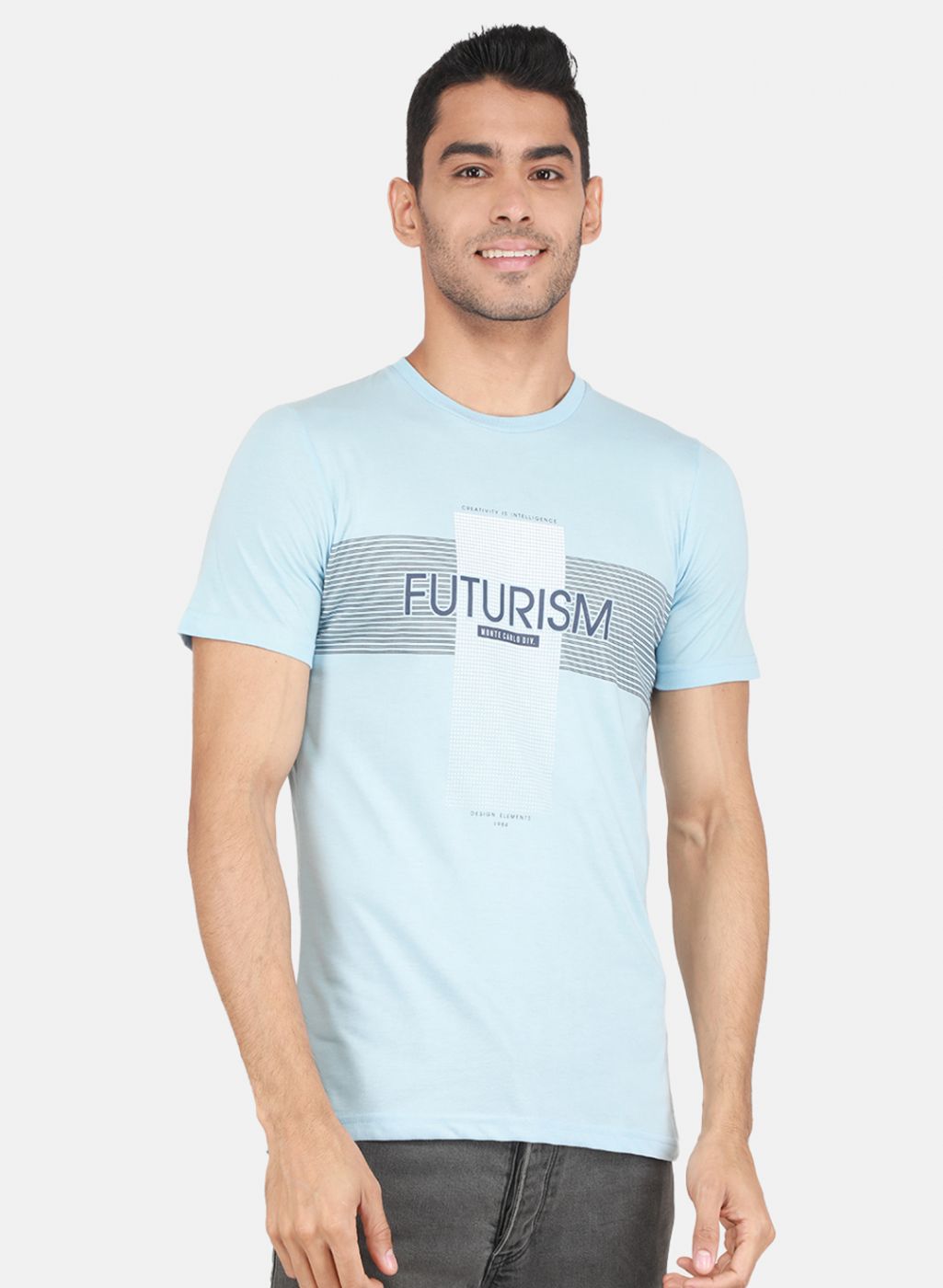 Men Blue & Grey Solid T-Shirt