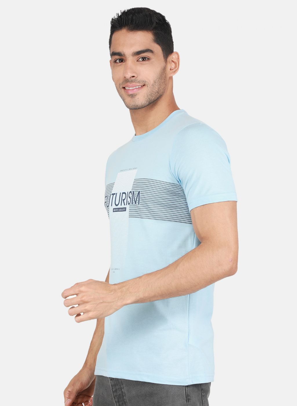 Men Blue & Grey Solid T-Shirt