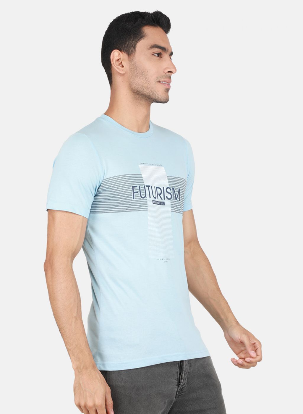 Men Blue & Grey Solid T-Shirt