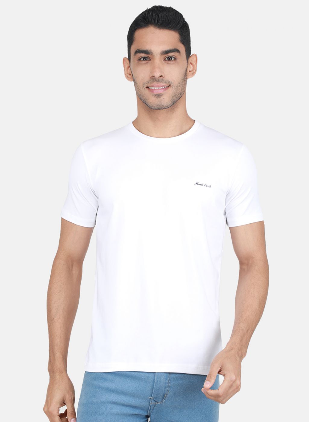 Men White Solid T-Shirt