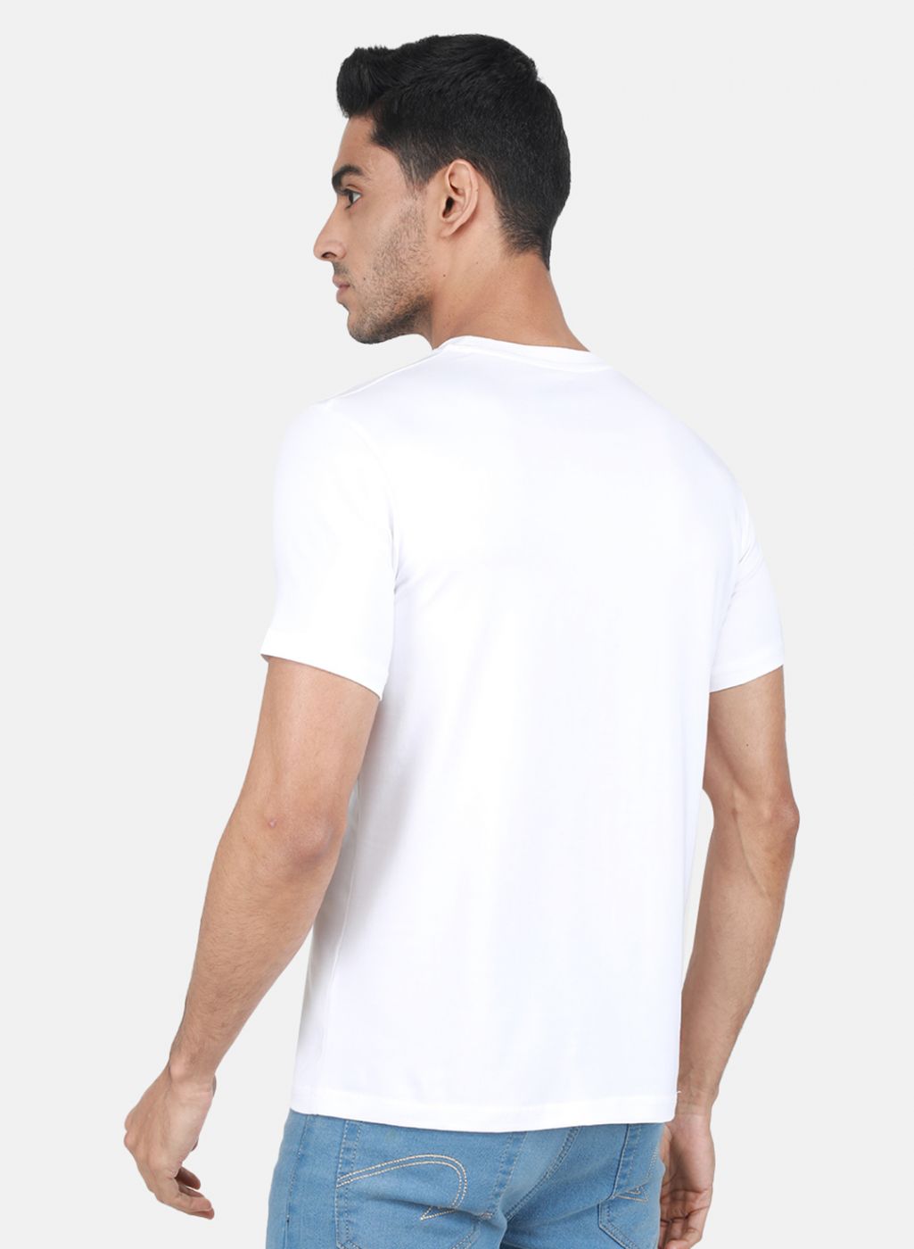 Men White Solid T-Shirt