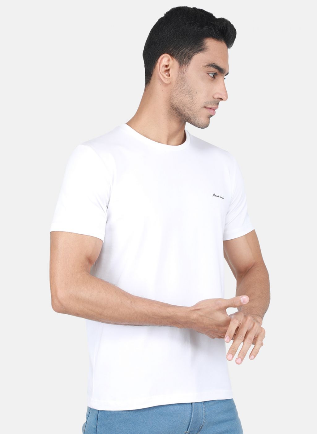 Men White Solid T-Shirt