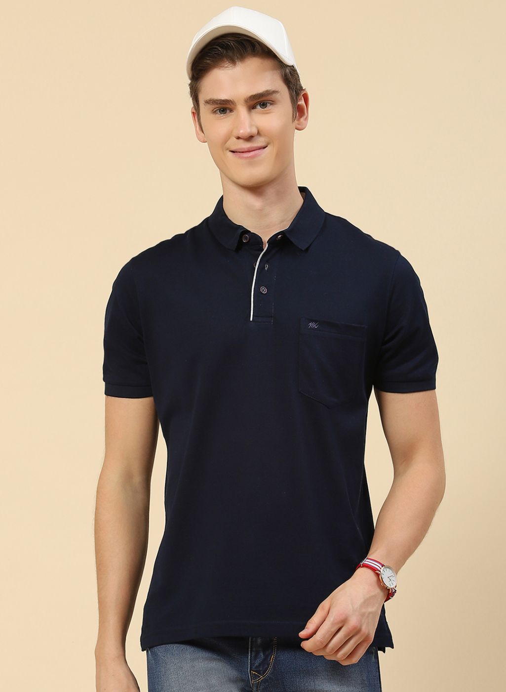 Men NAvy Blue Solid T-Shirt