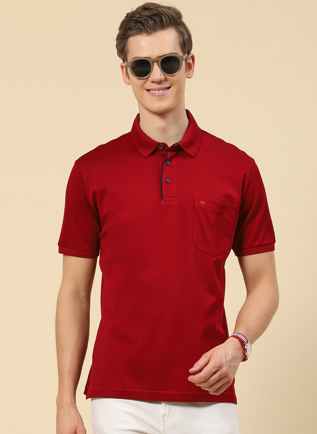 Men Maroon Plain T-Shirt