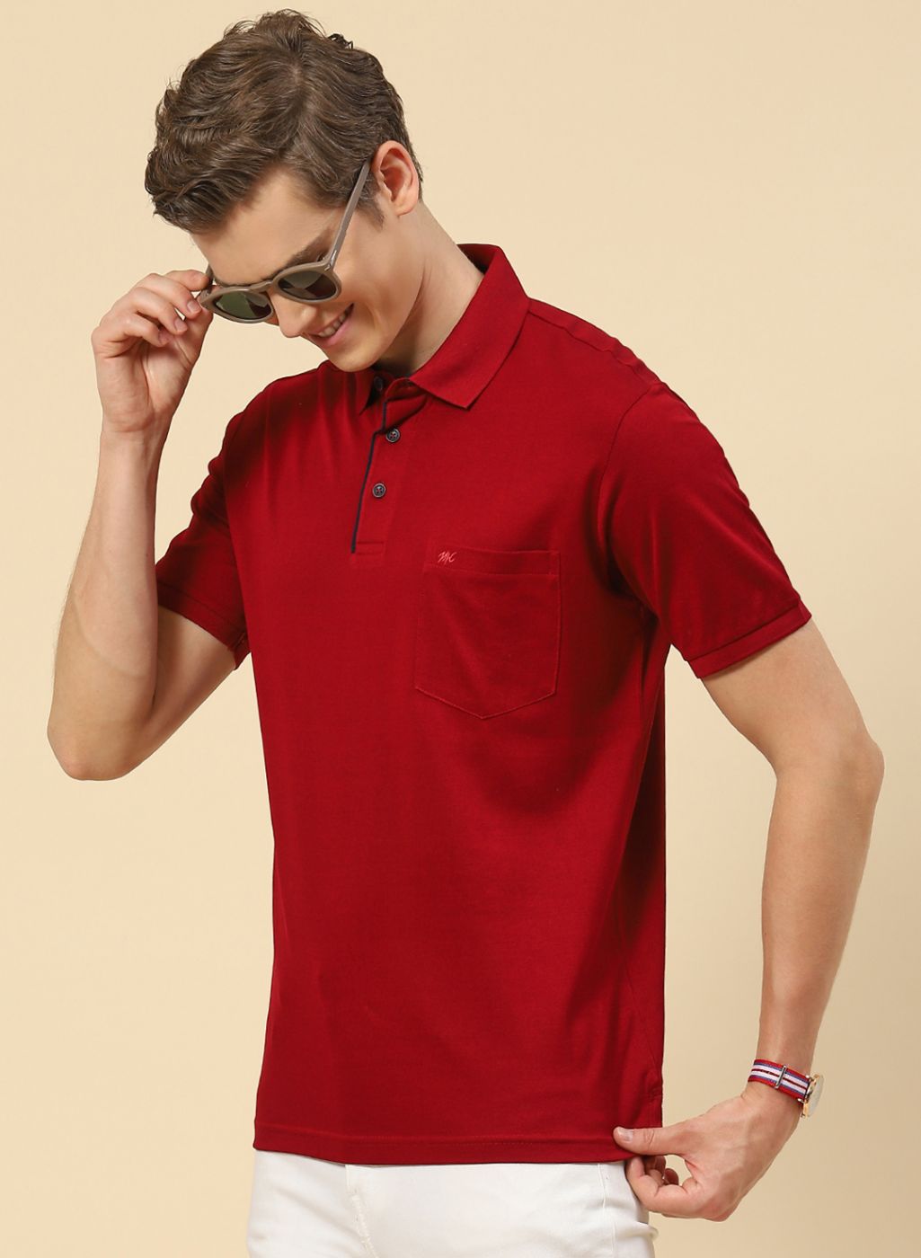 Men Maroon Plain T-Shirt