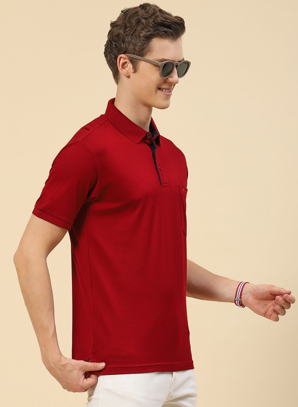 Men Maroon Plain T-Shirt