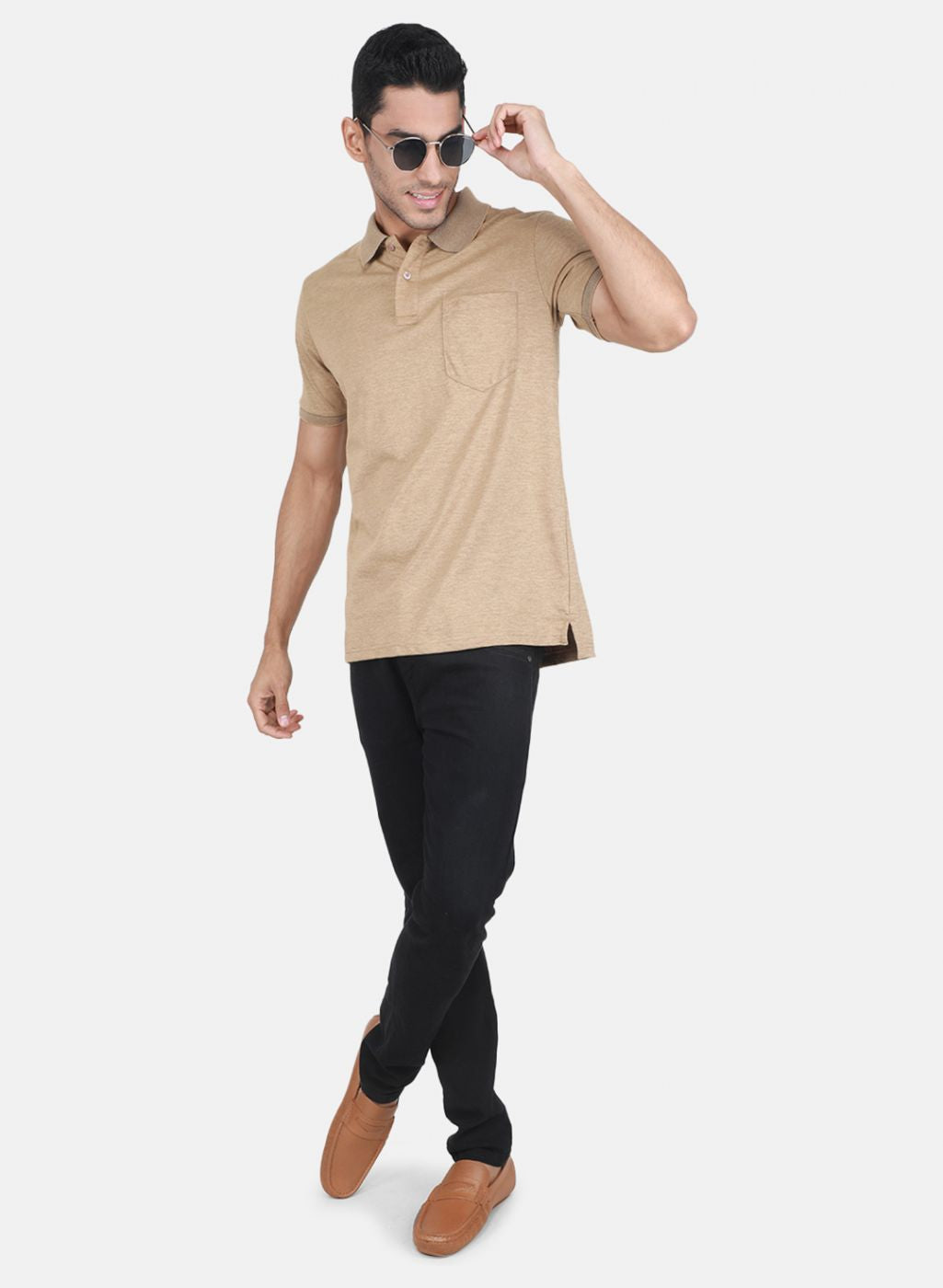 Men Khaki Solid T-Shirt