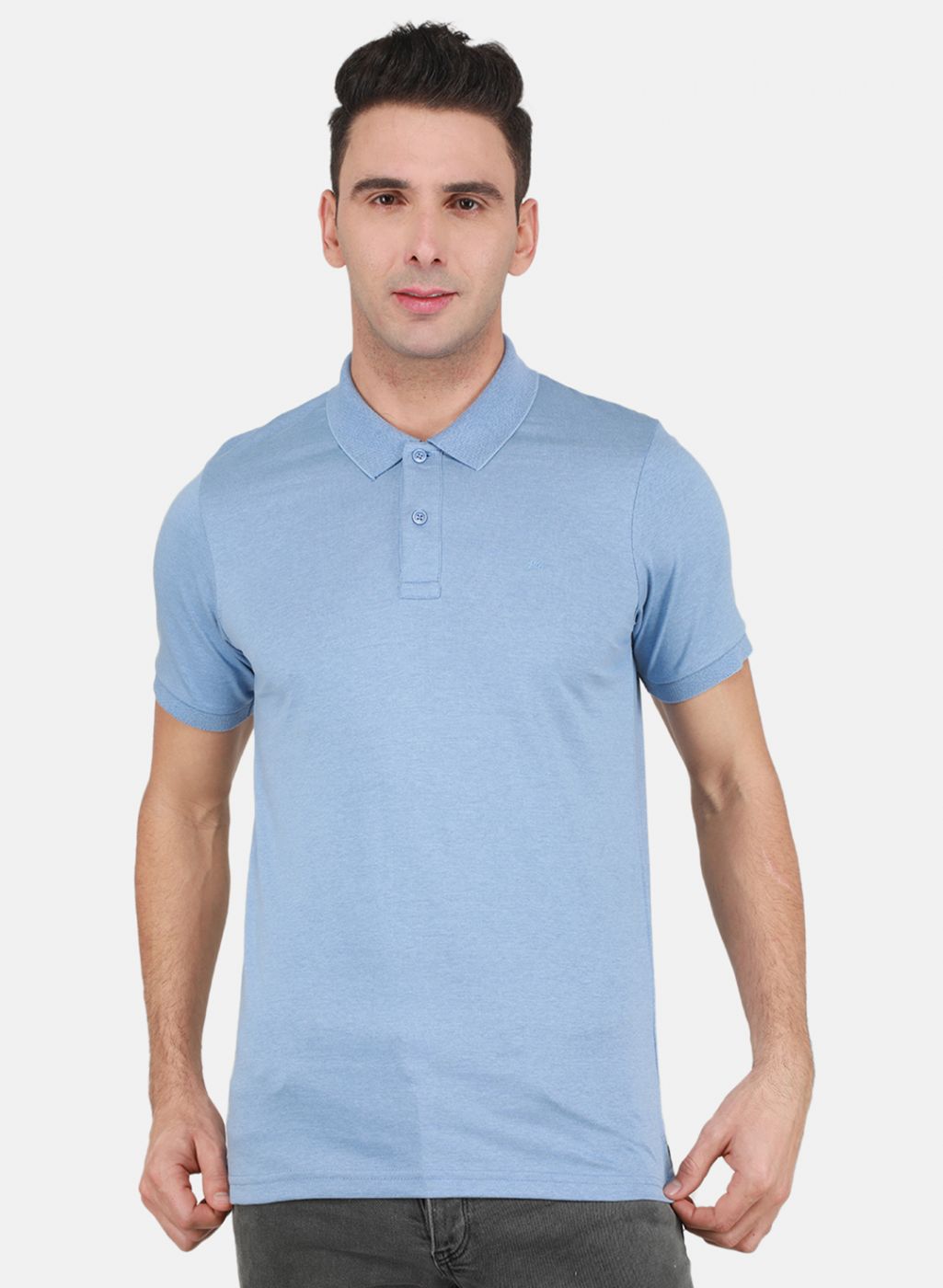 Men Sky Blue Solid T-Shirt