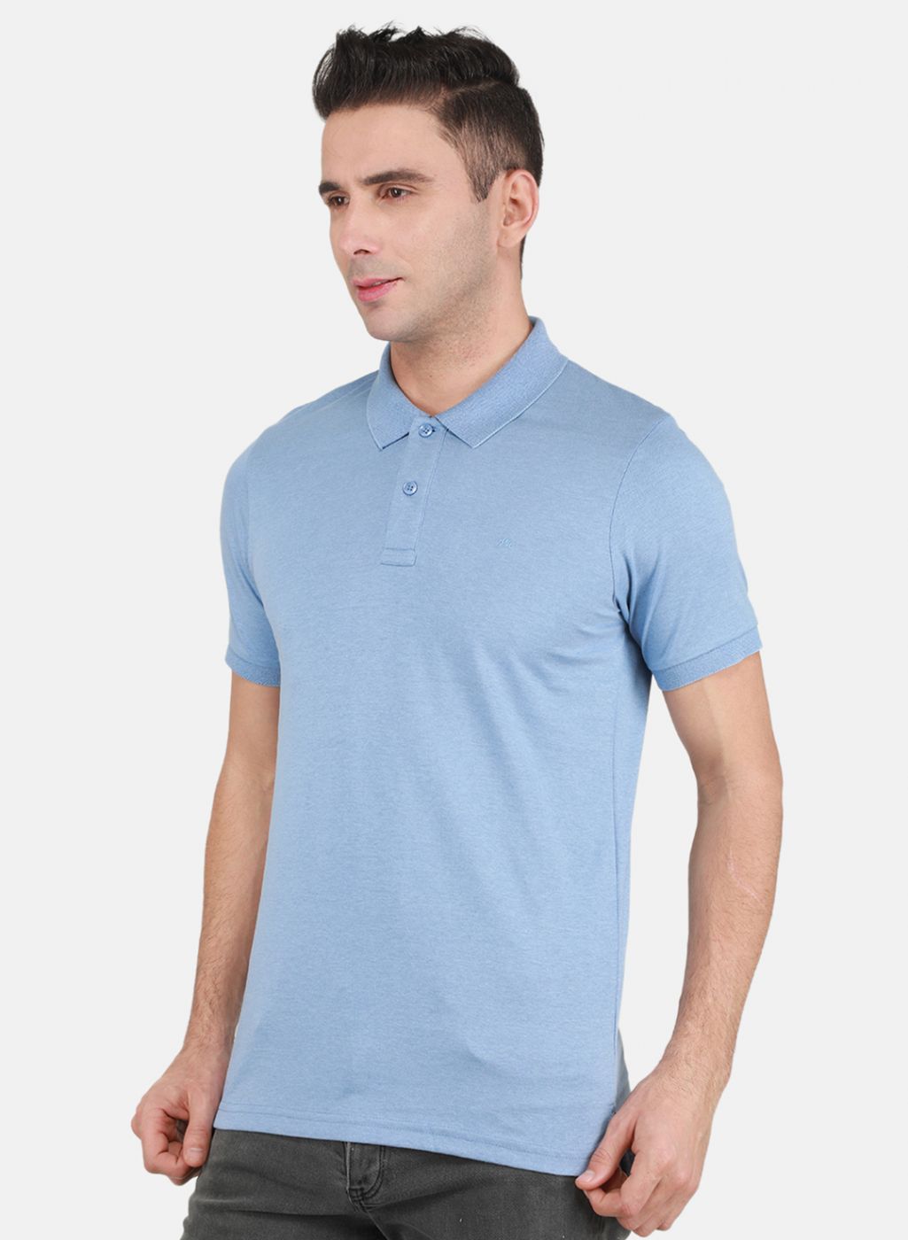 Men Sky Blue Solid T-Shirt