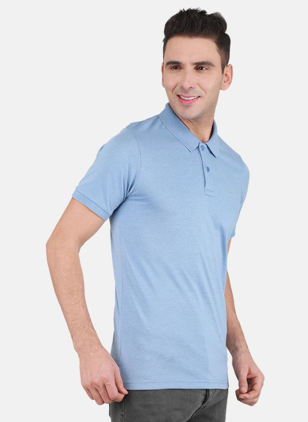 Men Sky Blue Solid T-Shirt