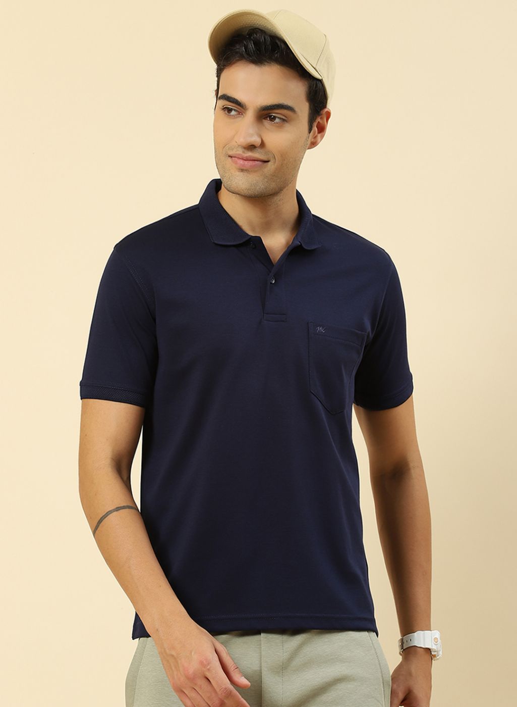 Men Navy Blue Plain T-Shirt