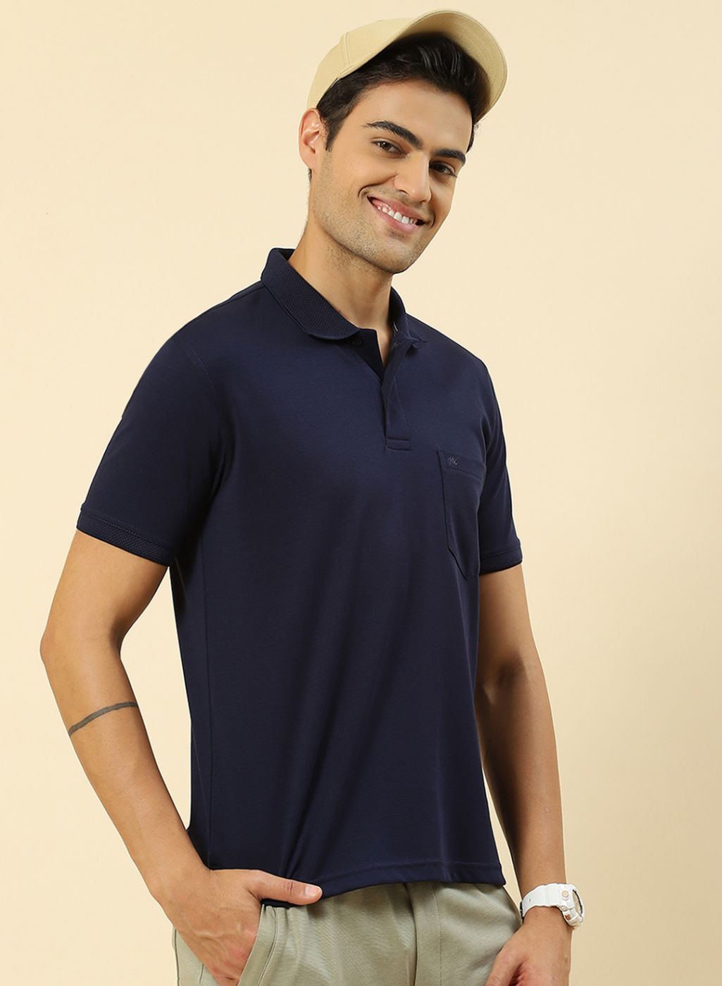 Men NAvy Blue Plain T-Shirt