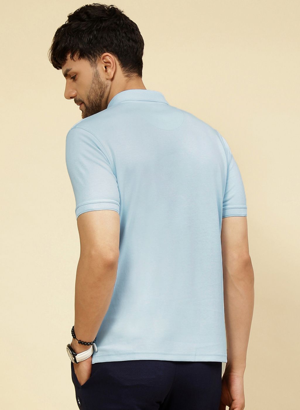 Men Sky Blue Solid T-Shirt