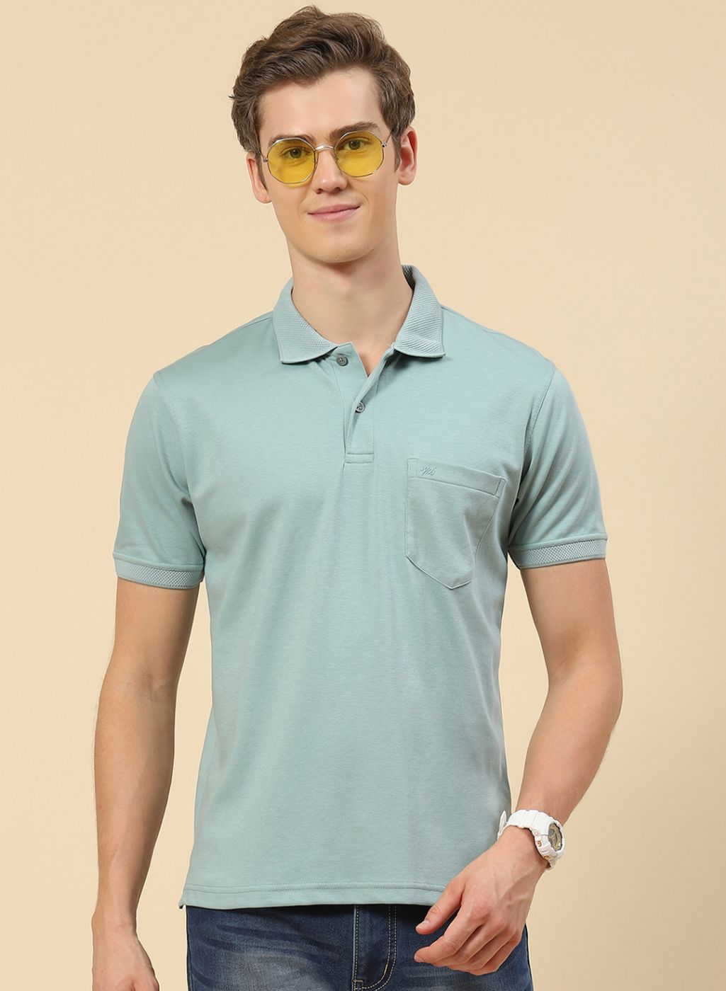 Men Light Blue Plain T-Shirt