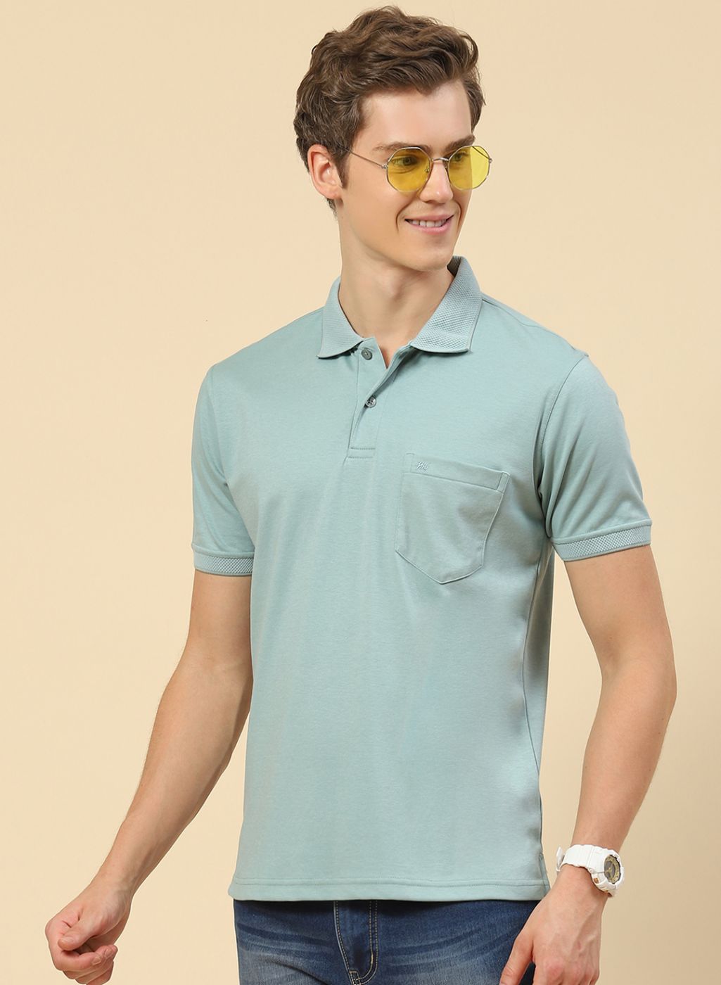 Men Light Blue Plain T-Shirt