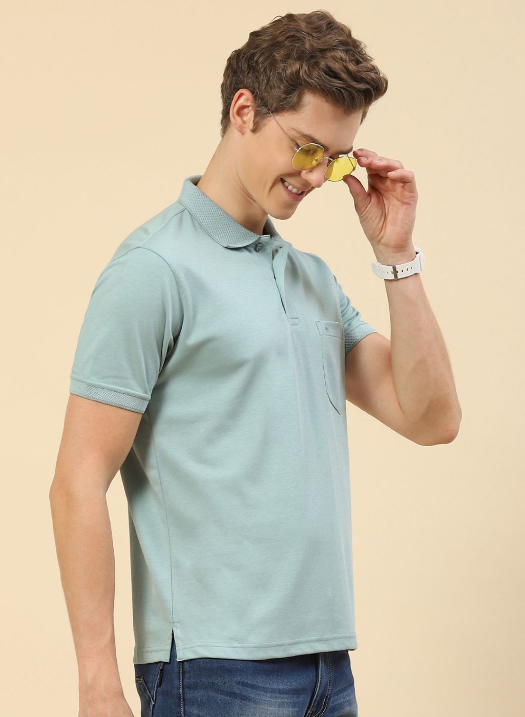 Men Light Blue Plain T-Shirt