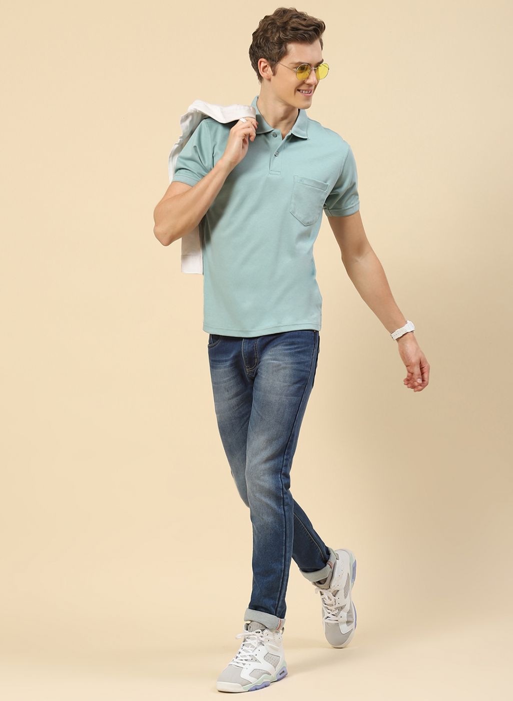 Men Light Blue Plain T-Shirt