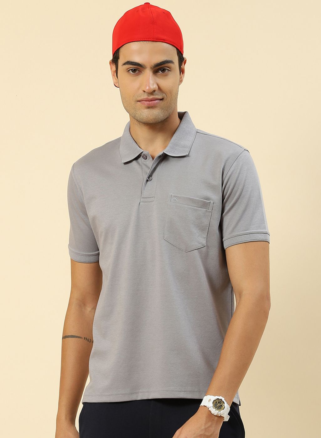 Men Grey Plain T-Shirt