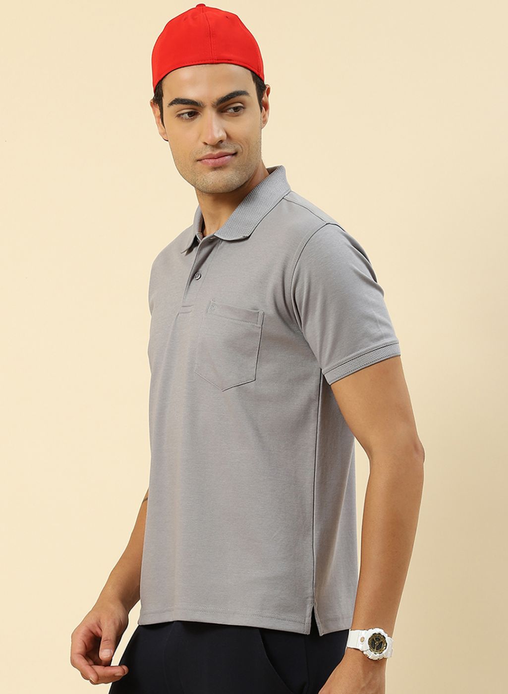 Men Grey Plain T-Shirt