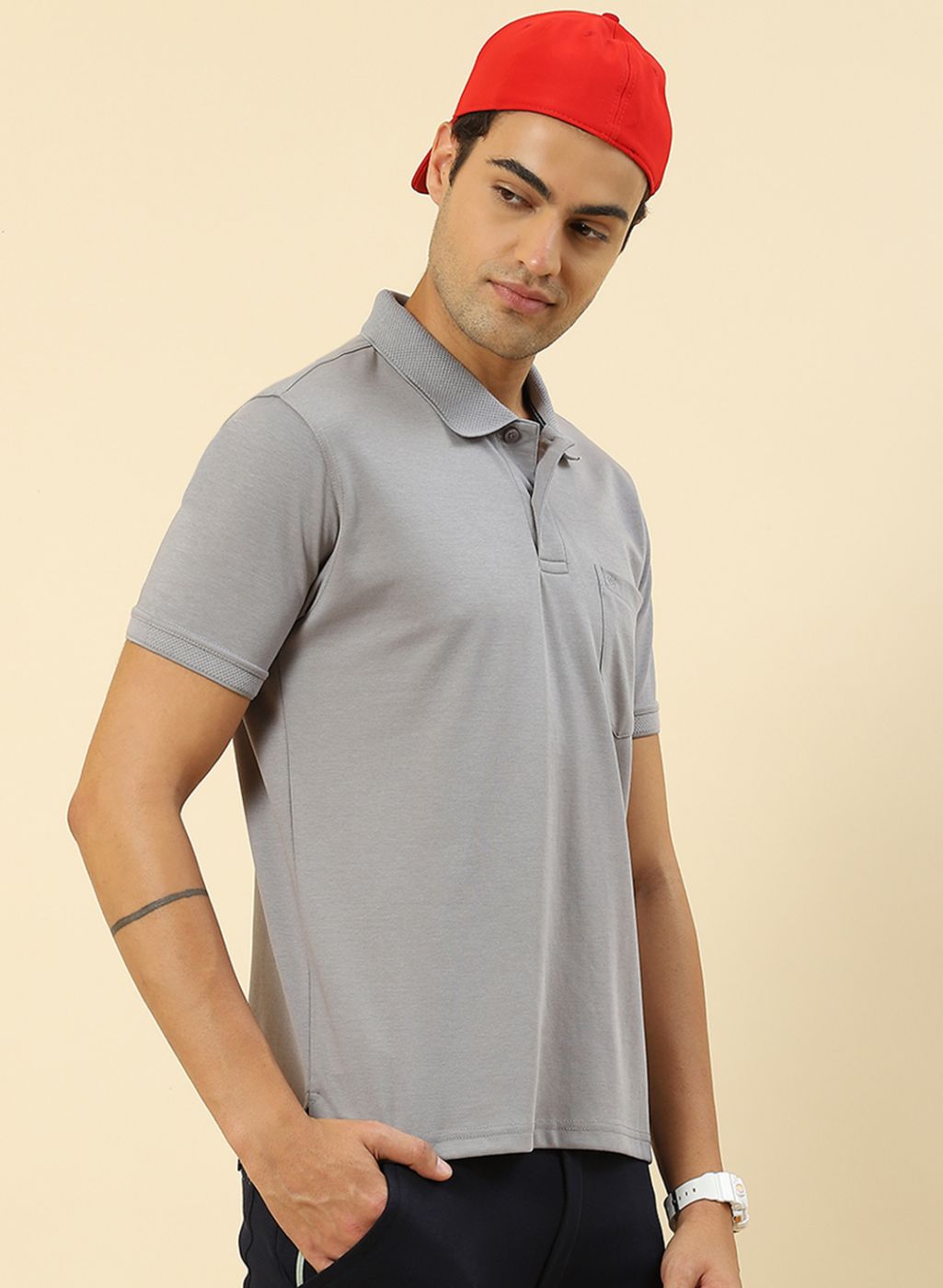 Men Grey Plain T-Shirt