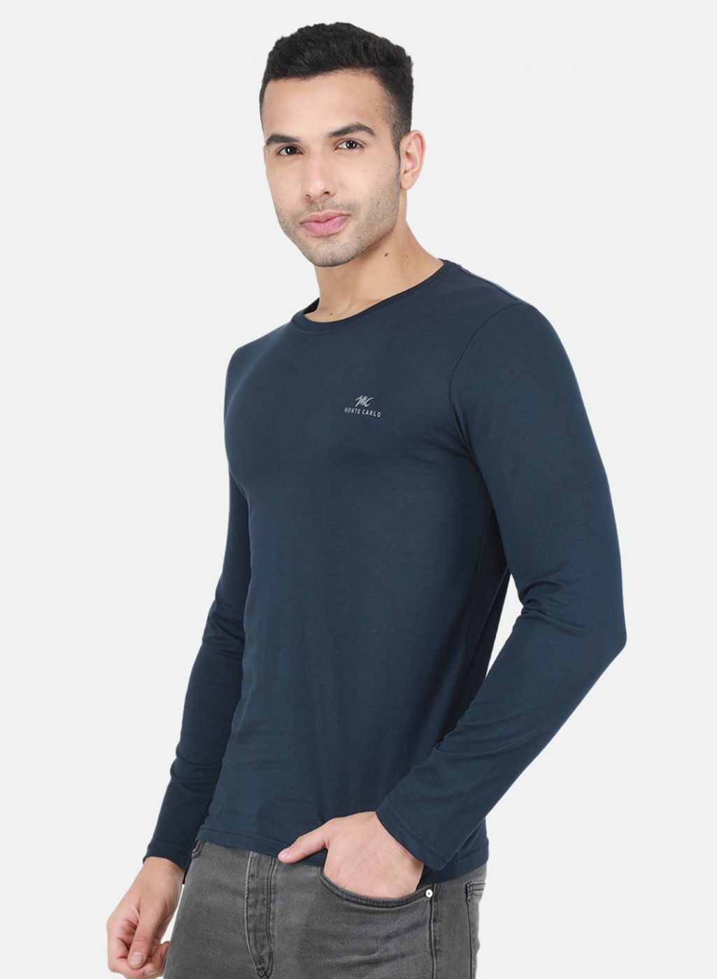 Men NAvy Blue Plain T-Shirt