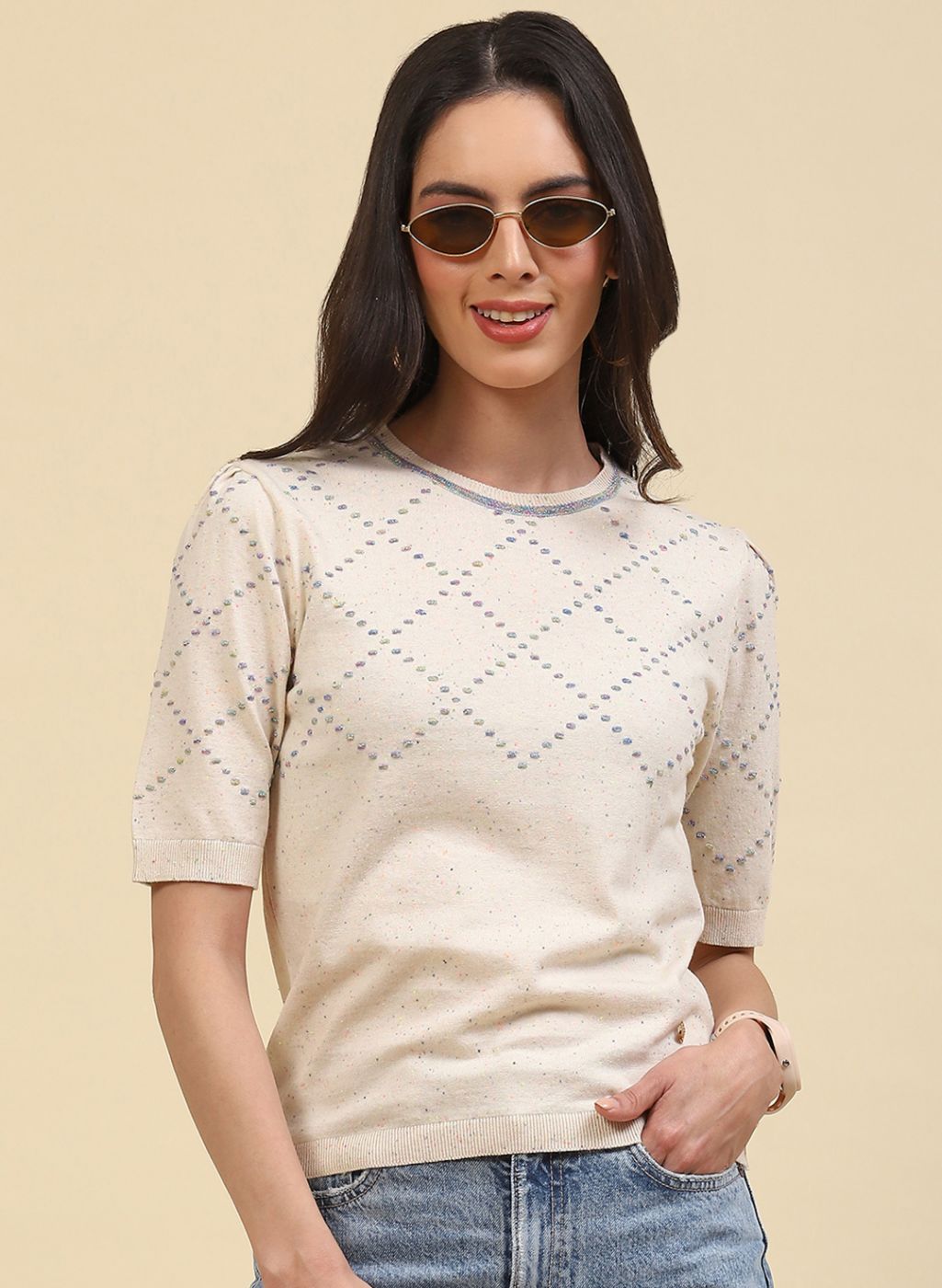 Women Beige Plain Top