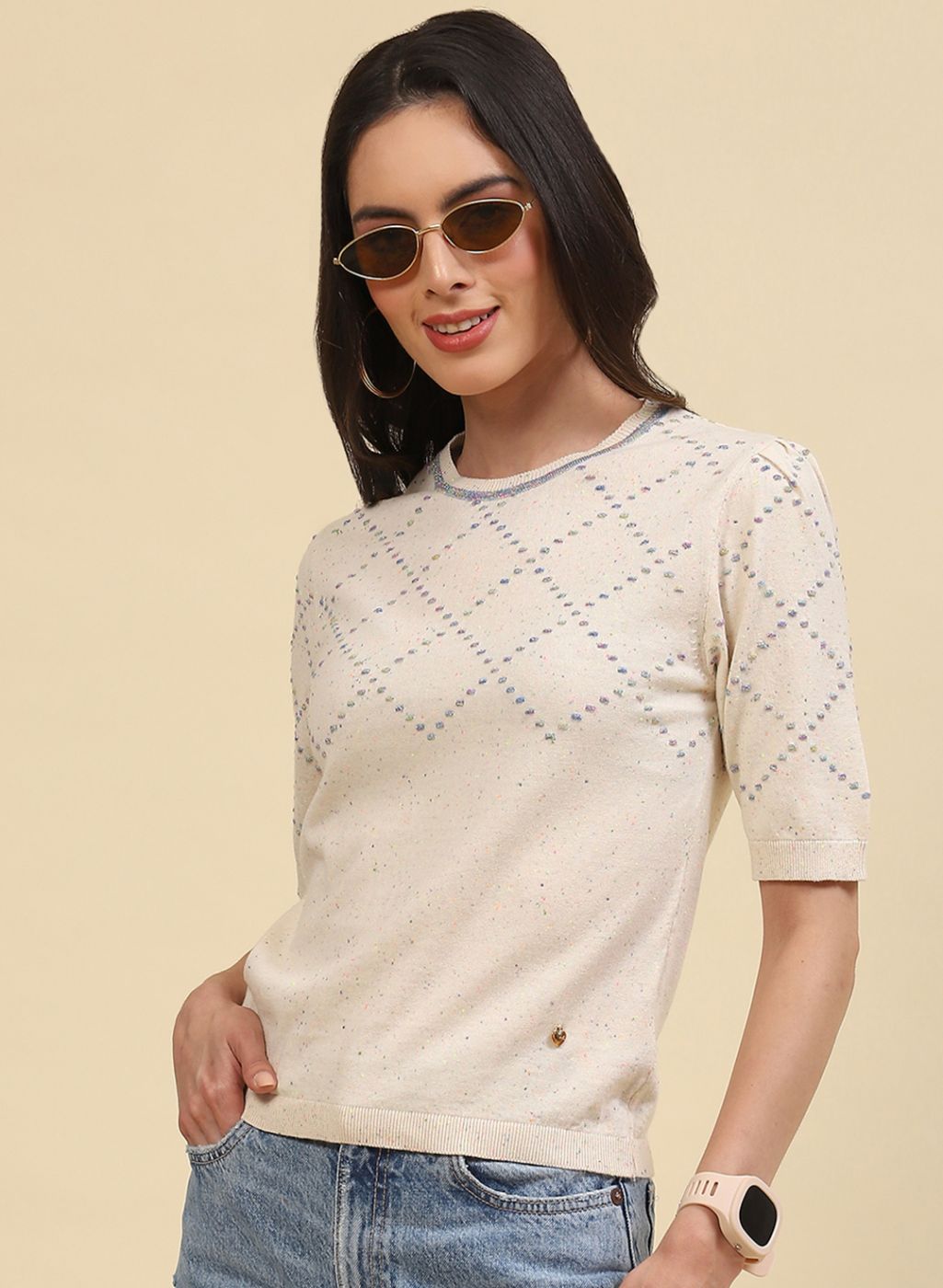 Women Beige Plain Top