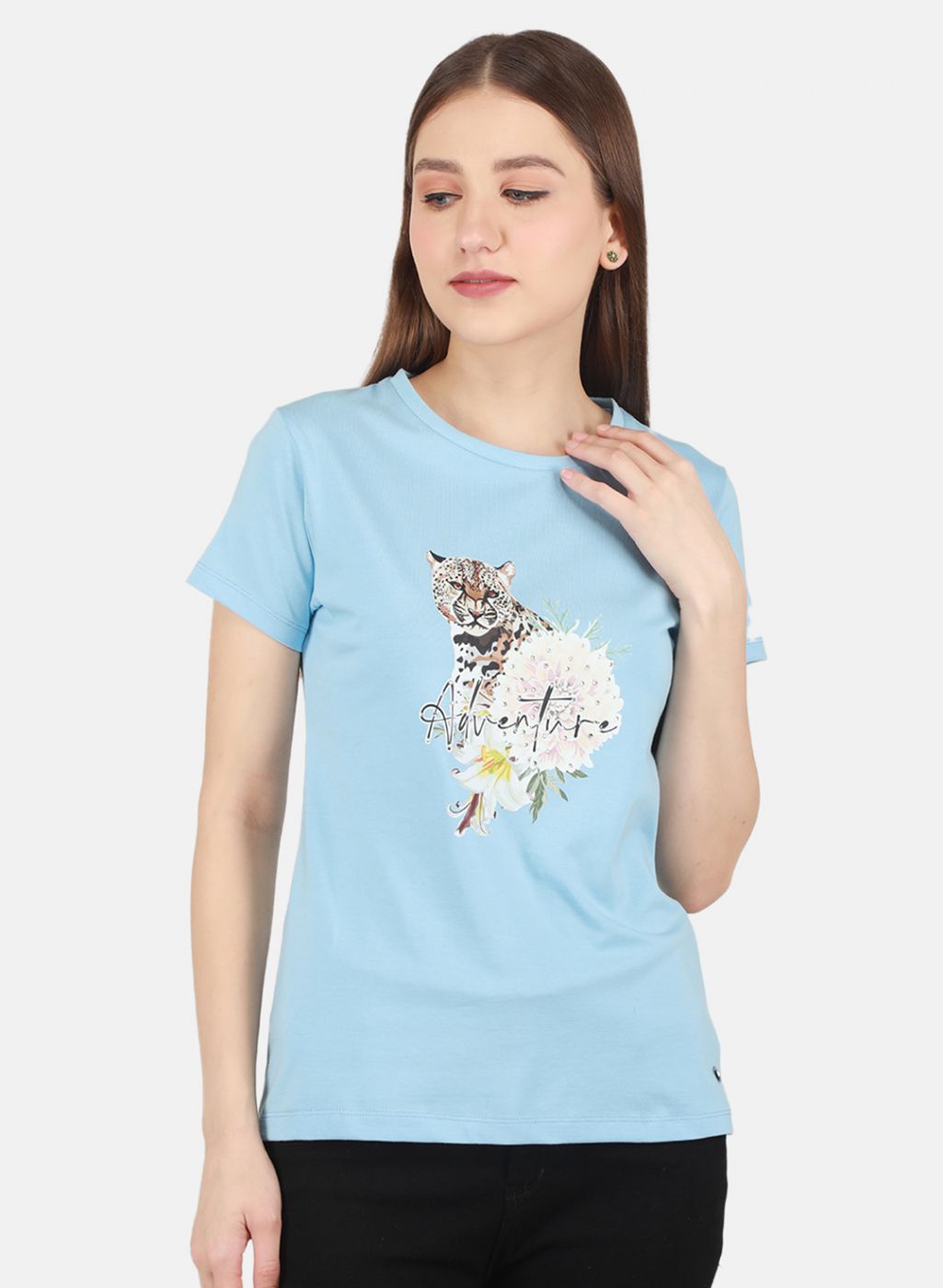 Women Sky Blue Printed Top