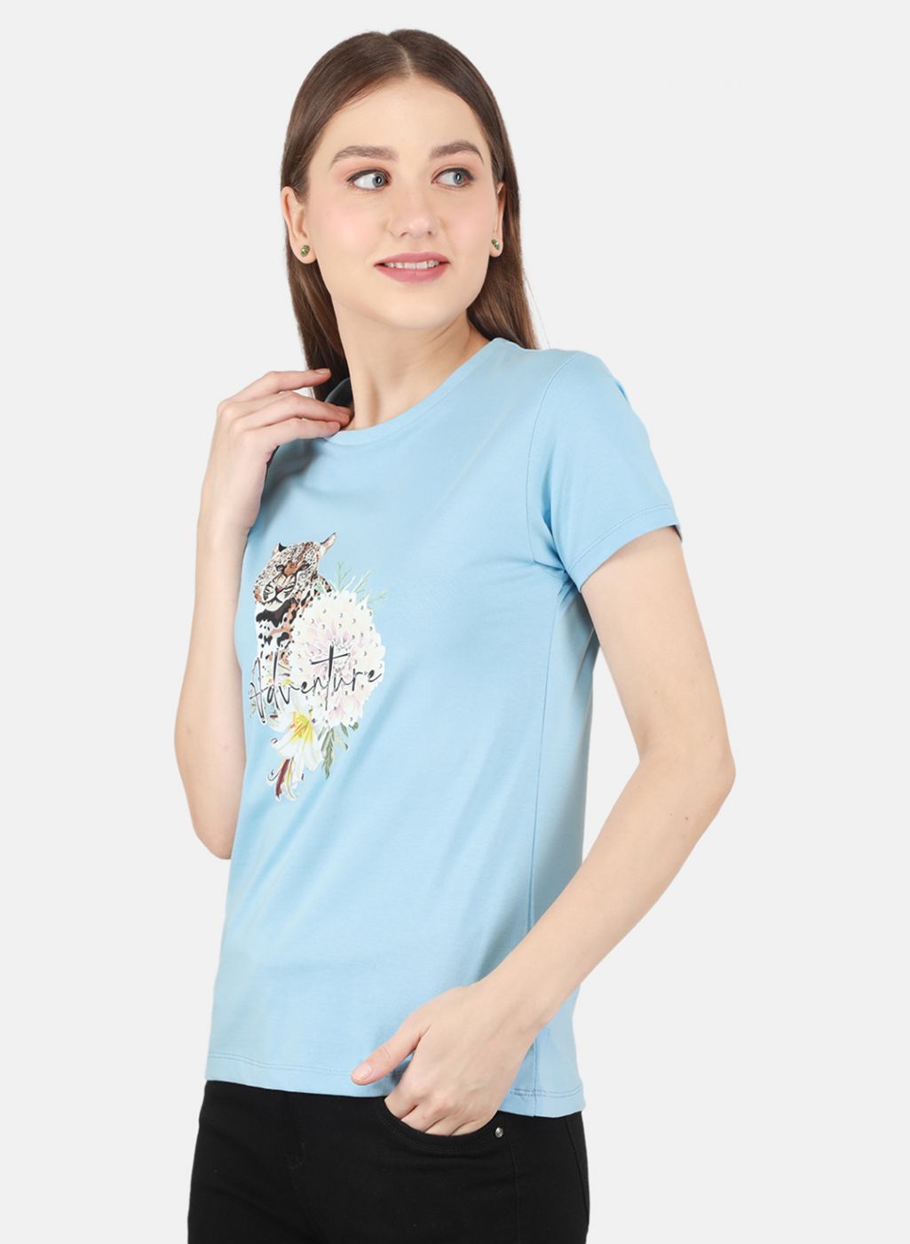 Women Sky Blue Printed Top