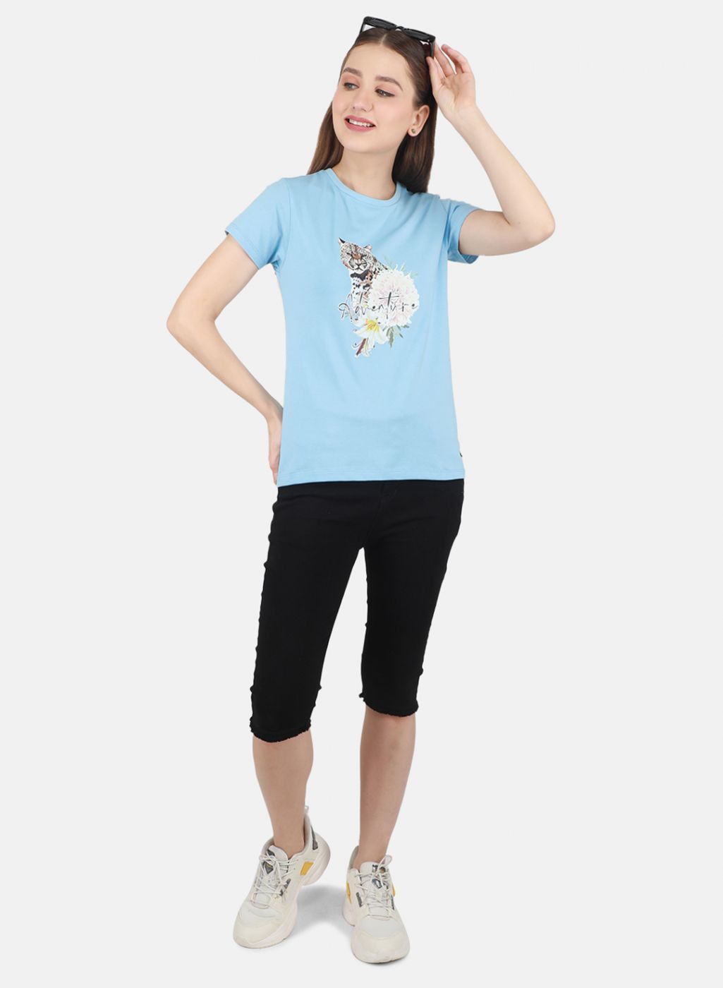 Women Sky Blue Printed Top