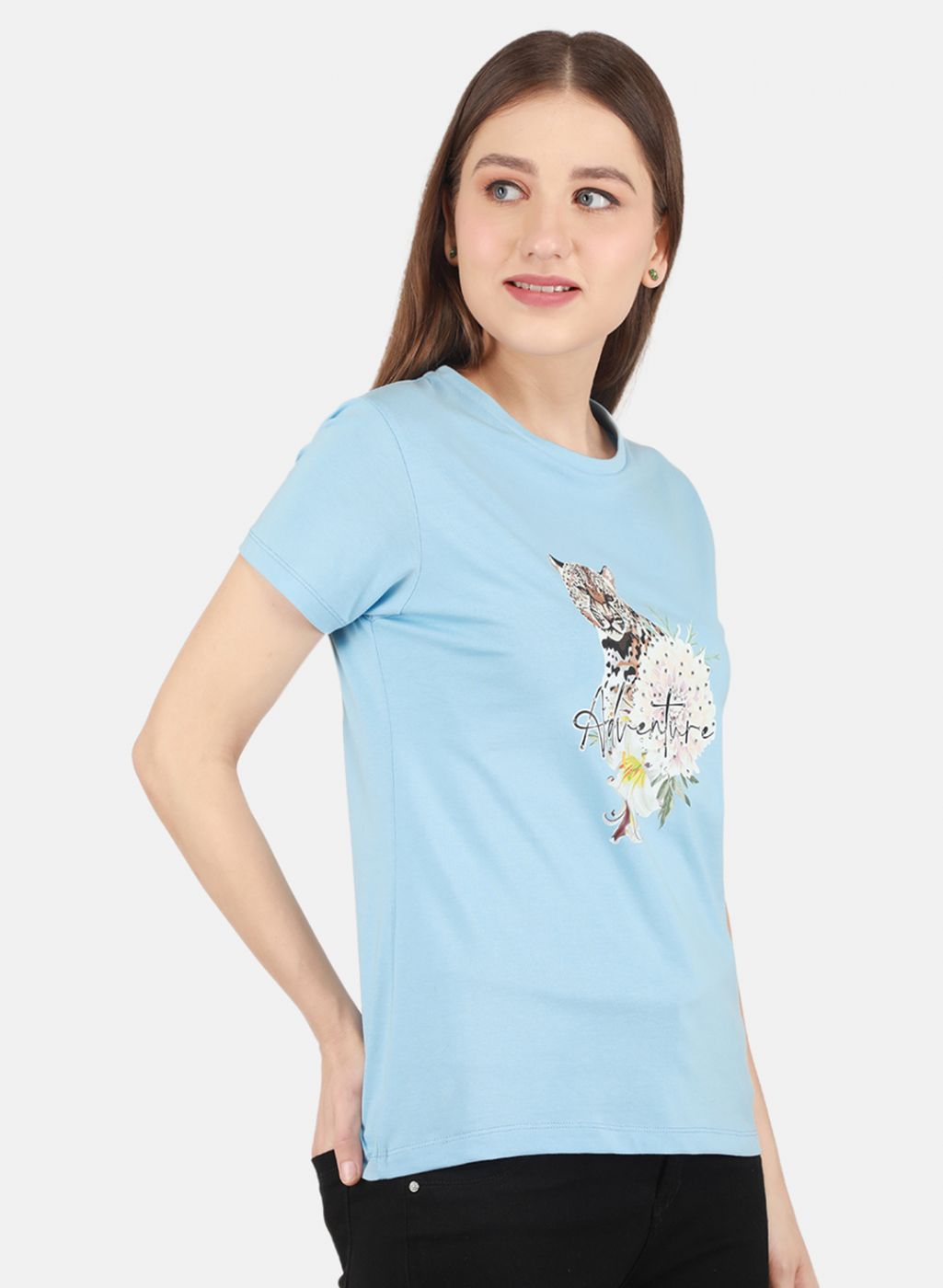 Women Sky Blue Printed Top